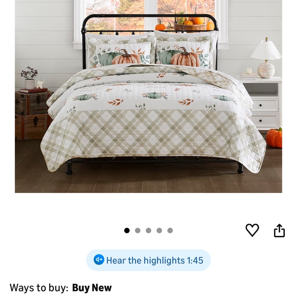 Autumn Pumpkin Quilt Set - Cream & Green